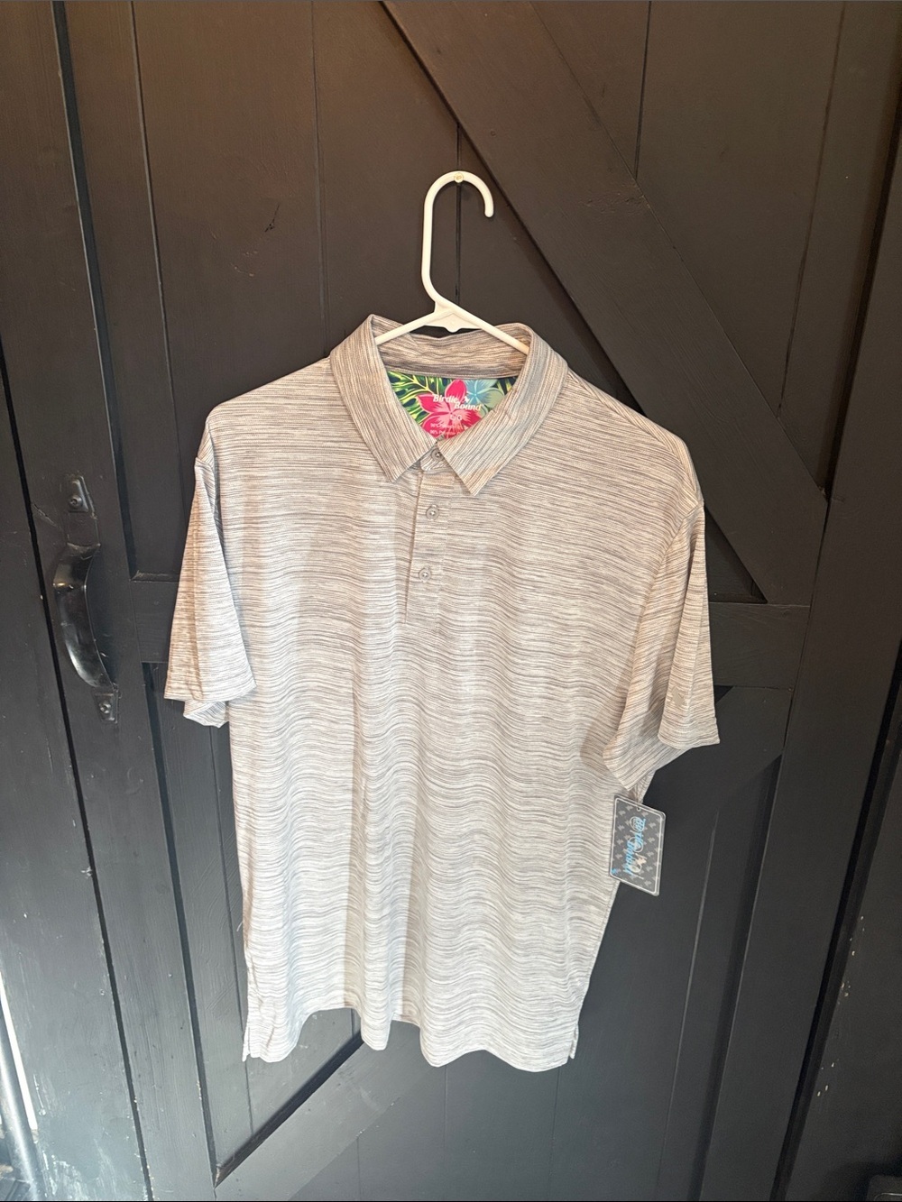 Men's Light Gray Heather Polo with Subtle Stripe Texture